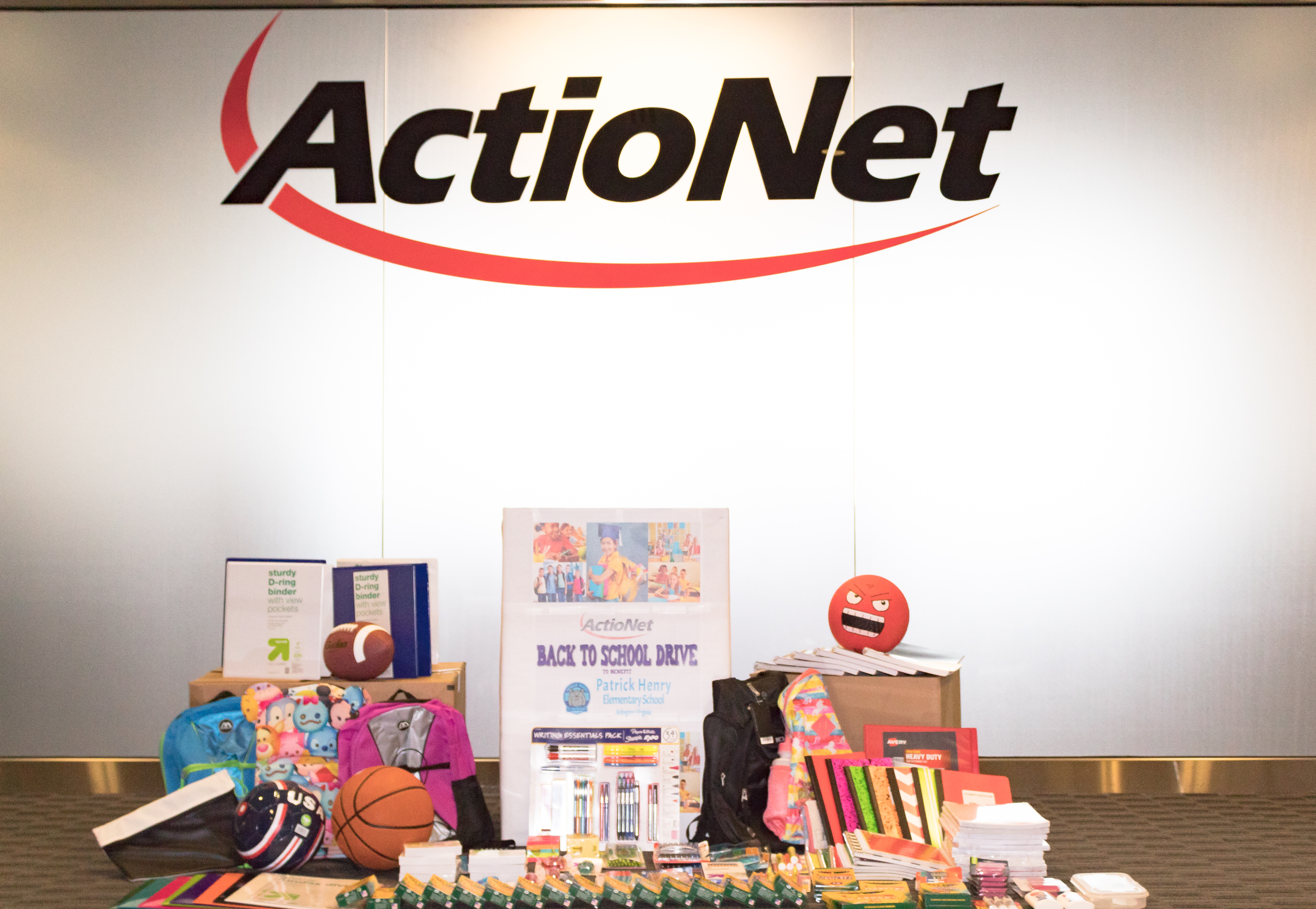 ActioNet collected dozens of pencils, crayons, folders, notebooks, and more for the students of the Patrick Henry Elementary School