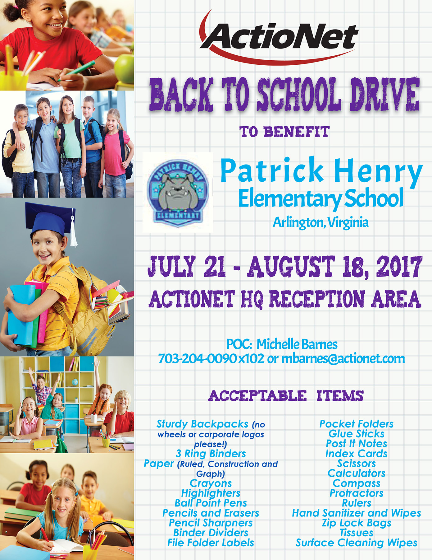 ActioNet hosts a Back to School Drive for the students at Patrick Henry Elementary School