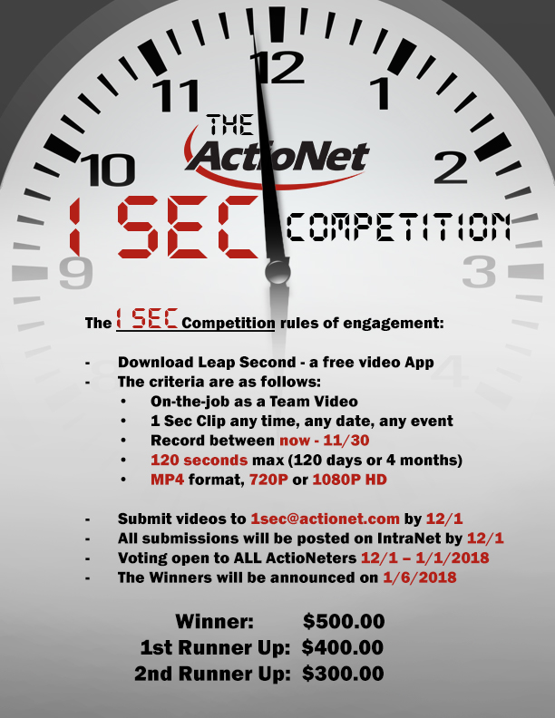 ActioNeters submitted "1 second" videos for the 1 Second Contest. Winners will be announced at the party