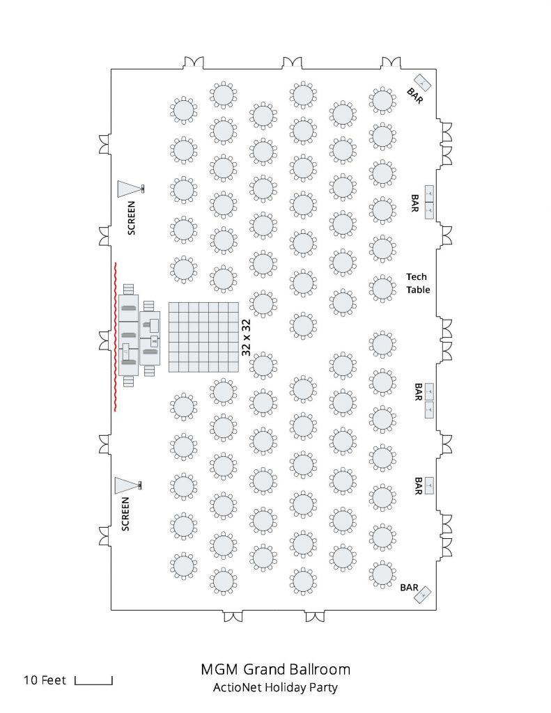 Layout of the MGM ballroom for the ActioNet winter party event