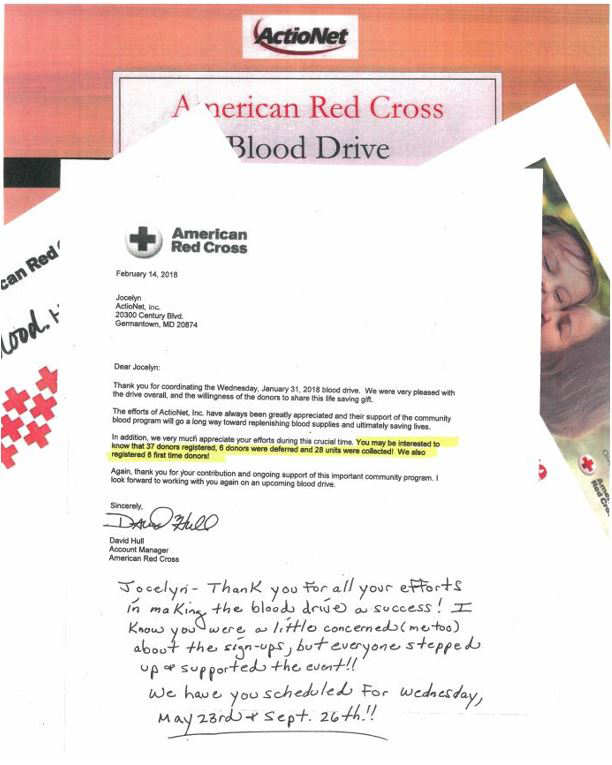 Letter of Appreciation from the American Red Cross to the ActioNet Volunteers