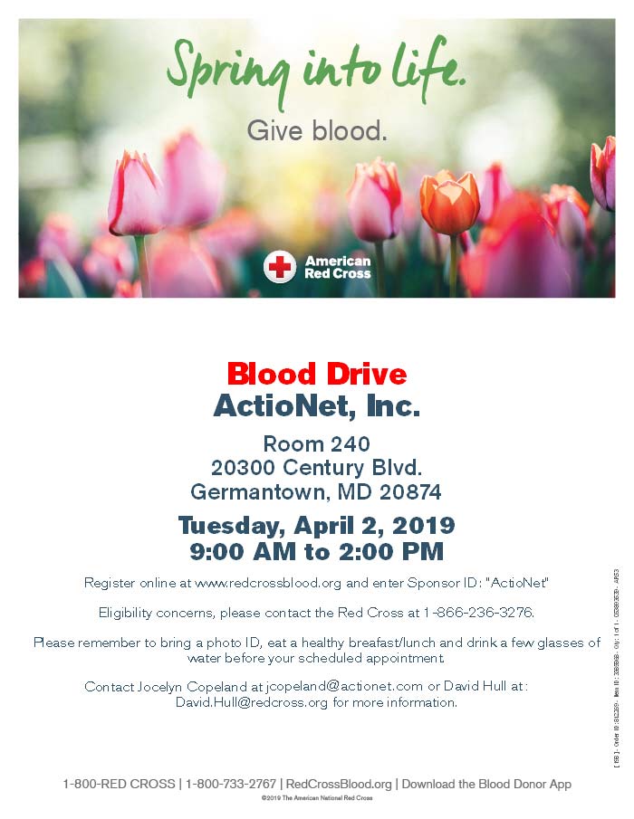 ActioNet collaborates with the American Red Cross for a Blood Drive on April 2, 2019