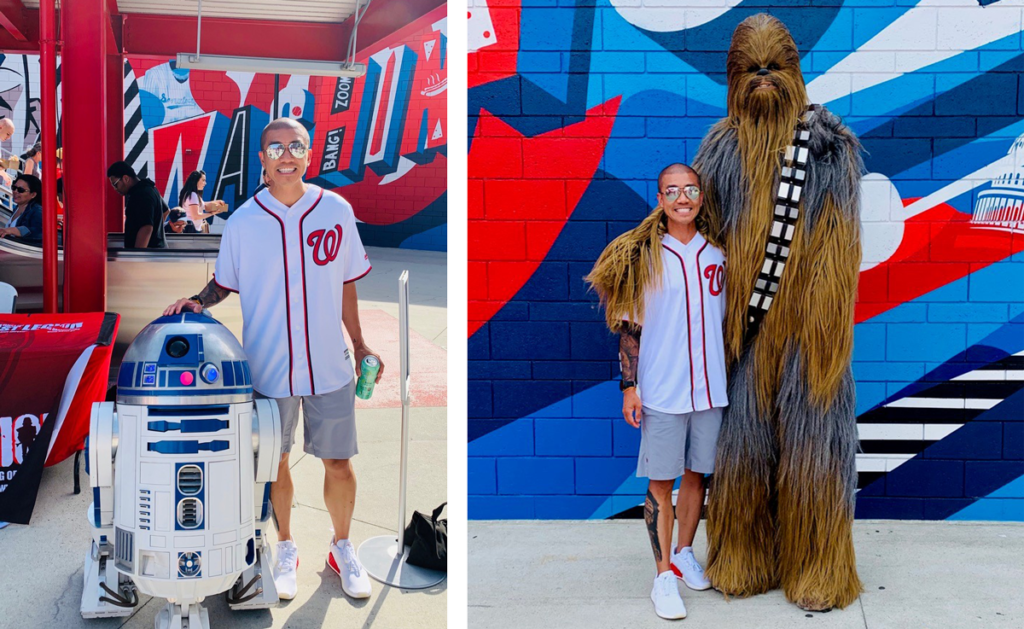 Bobby Tran in the Stadium with R2-D2 and Chewbacca