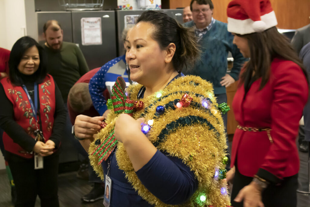 Winner Maricar with her Handmade Ugly Sweater