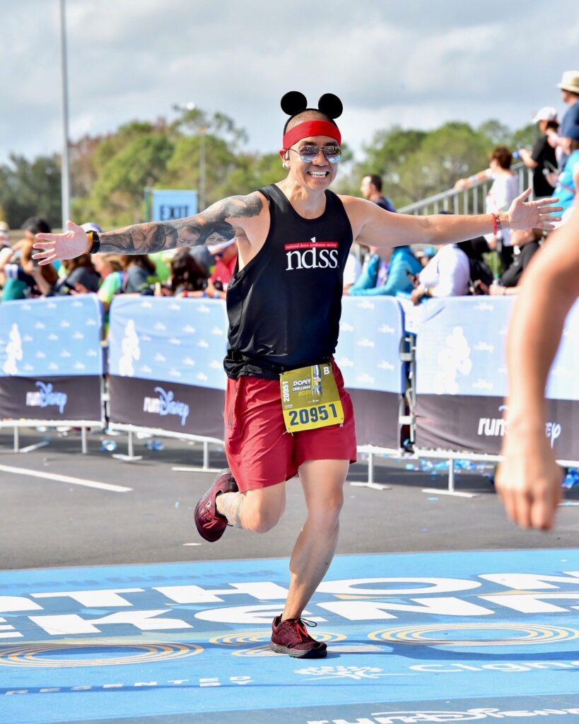 Bobby finishing Walt Disney World Marathon for Team NDSS this January