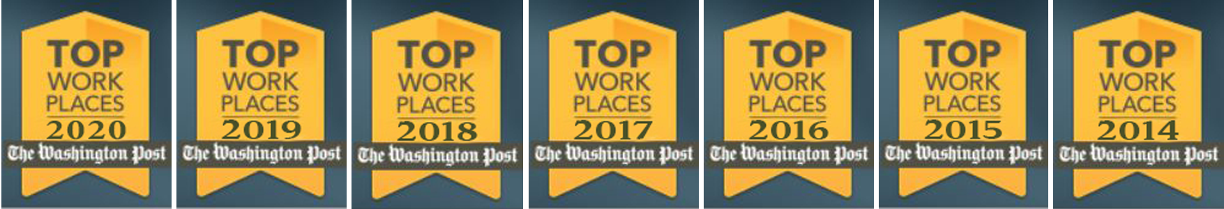 ActioNet Top Workplaces Banner for the past 7 years