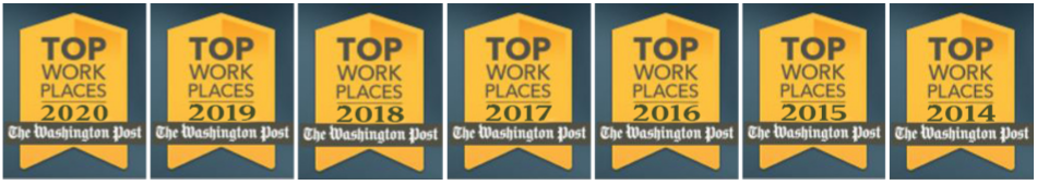 ActioNet Top Workplaces Banner for the past 7 years