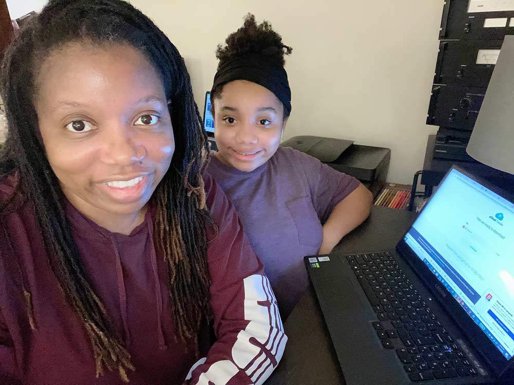 Janelle works from home while her daughter virtually learns
