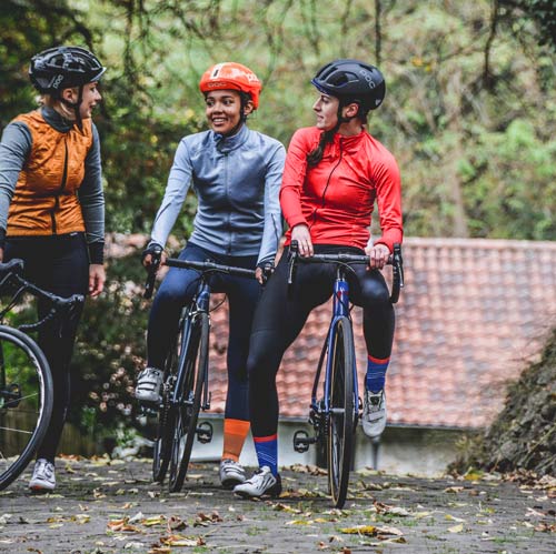 Group of friends biking together