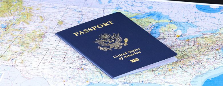 Passport with a map in the background